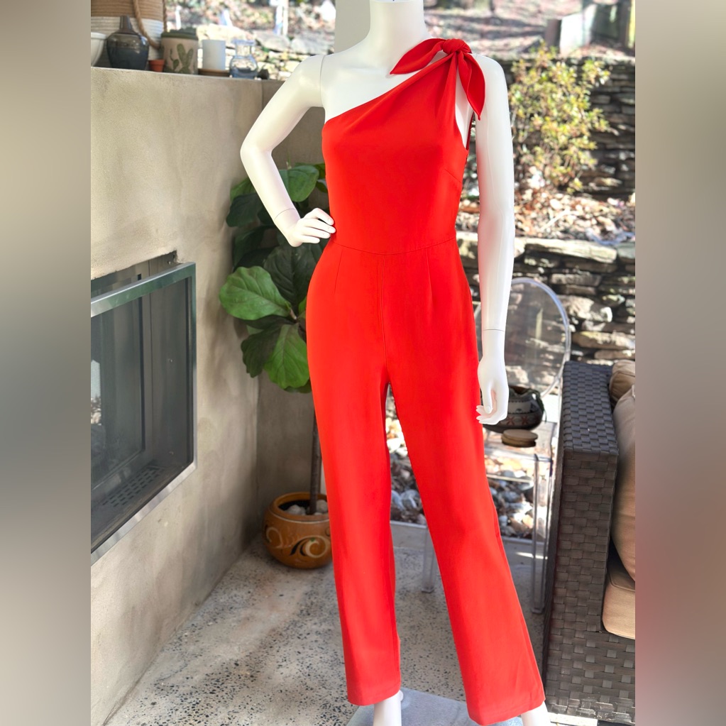 Diane Von Furstenberg Red Knot One Shoulder Dressy Jumpsuit Size Xs 0